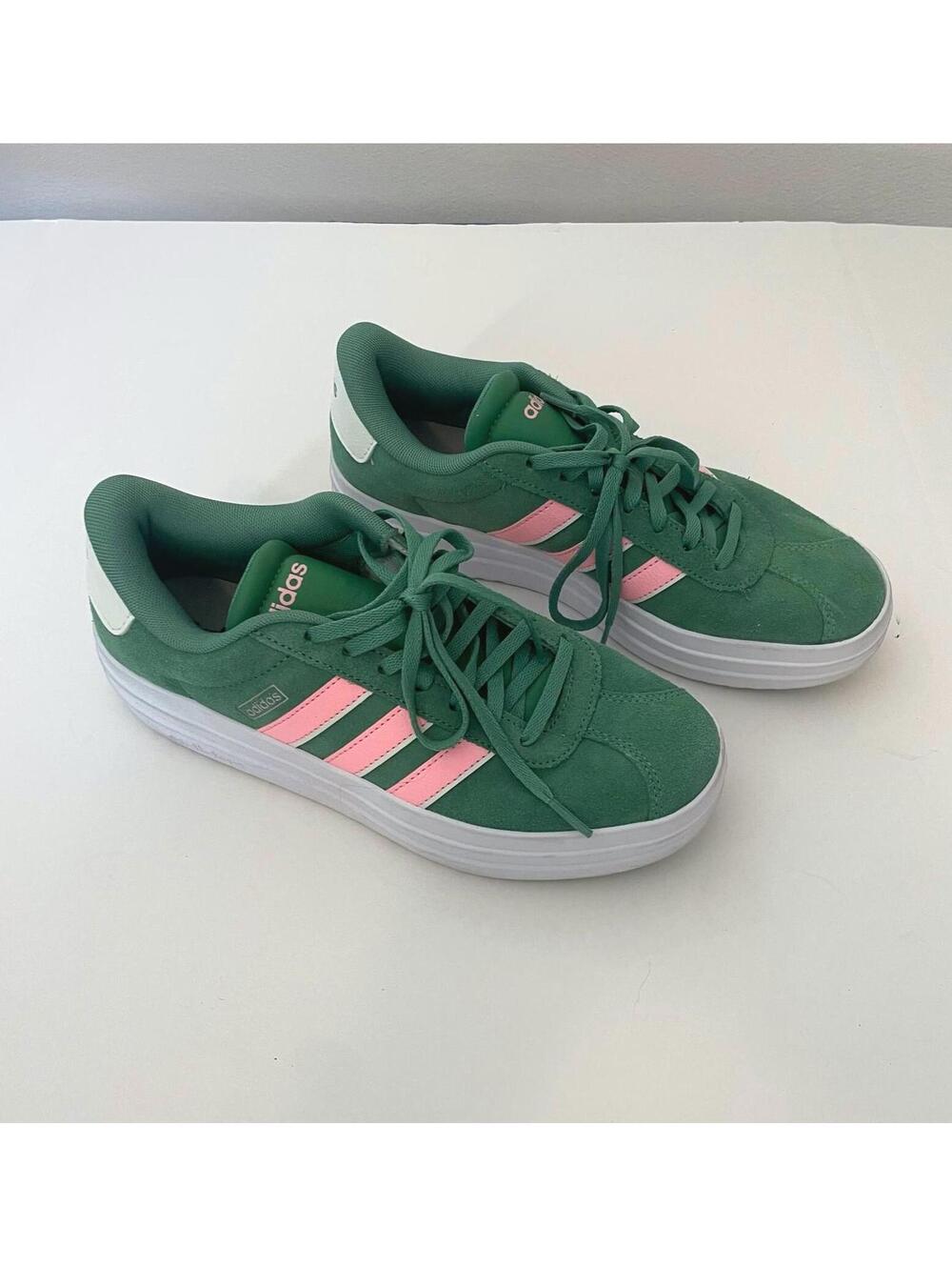 Adidas VL Court Bold Women's Platform Sneakers - Green/Pink - Size 8 - Picture 2 of 8